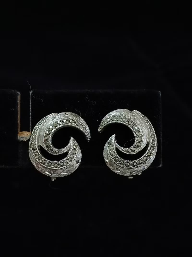 vintage jewelry  古董銀製漩渦 夾式耳環