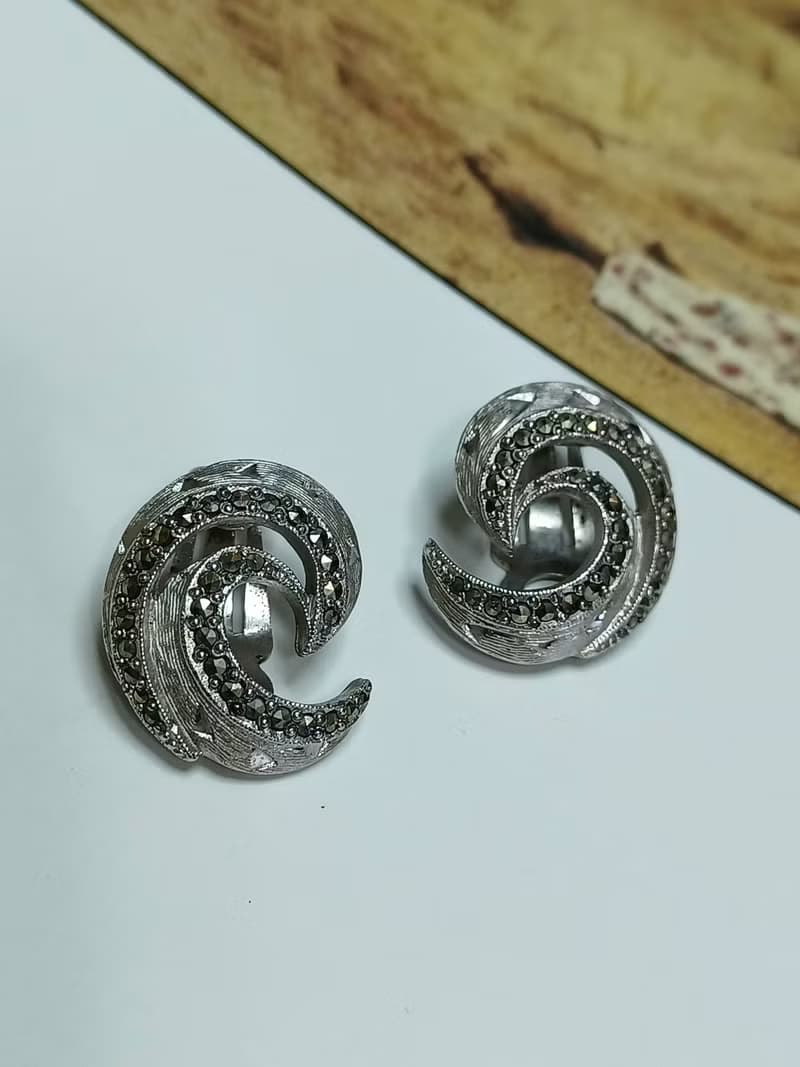 vintage jewelry  古董銀製漩渦 夾式耳環