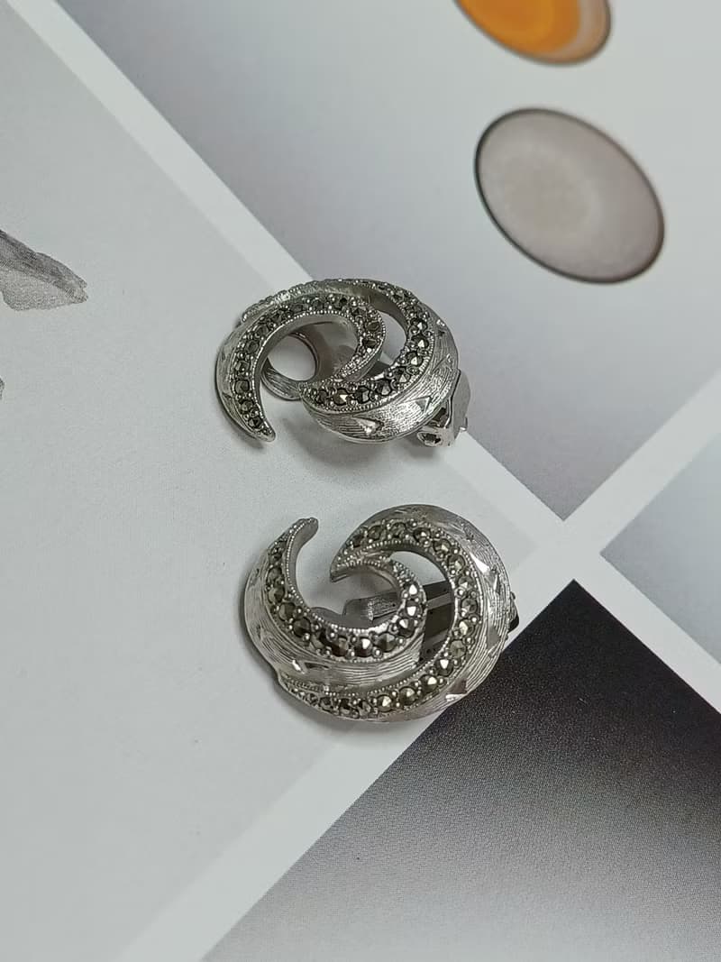 vintage jewelry  古董銀製漩渦 夾式耳環