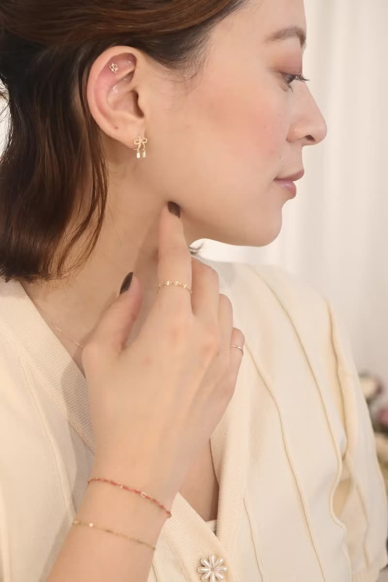 14K 螺旋蝴蝶結墜耳扣耳環 (內徑 8 mm)  洗澡免摘 碰水不褪色