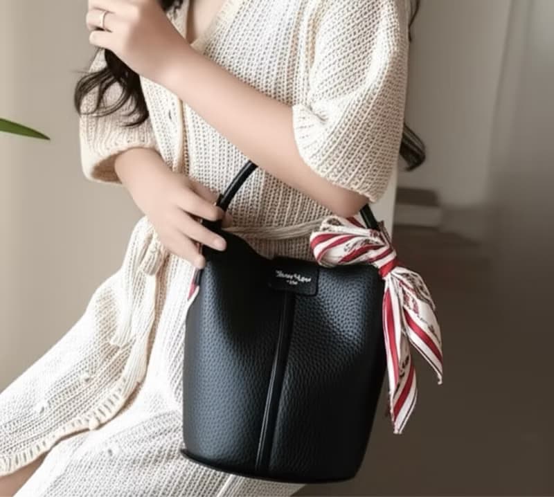 Tosca | Ribbon Black Bag - 拉鏈包 斜孭包 手袋 手提袋 - 黑