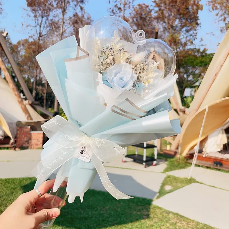 一心一意愛心波波球永生玫瑰花束 母親節 情人節 生日 送禮  求婚