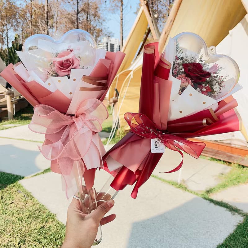 一心一意愛心波波球永生玫瑰花束 母親節 情人節 生日 送禮  求婚