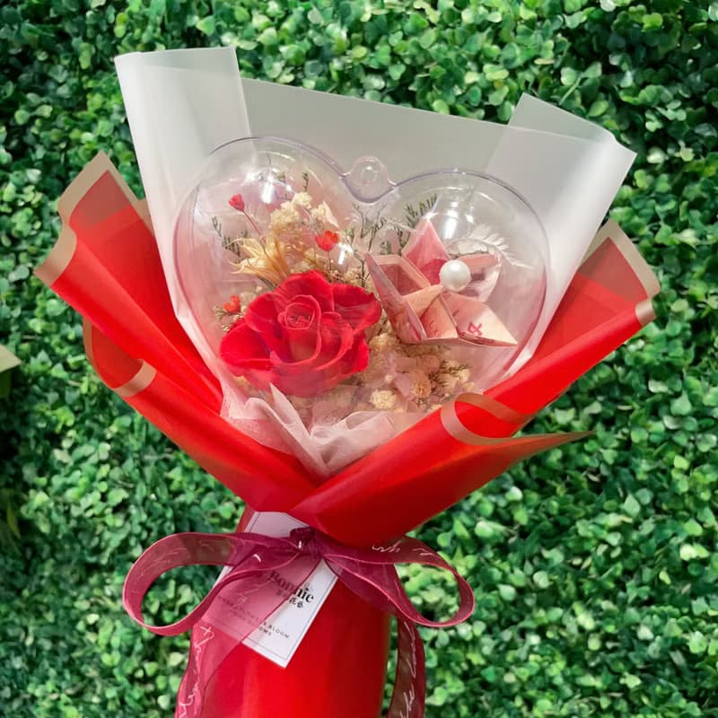 一心一意愛心波波球永生玫瑰花束 母親節 情人節 生日 送禮  求婚