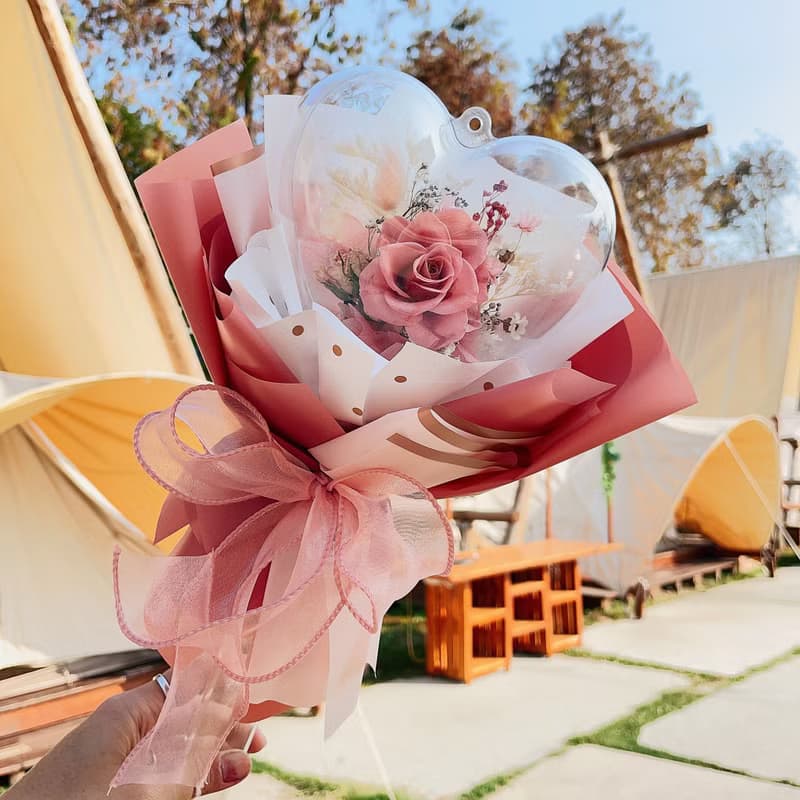 一心一意愛心波波球永生玫瑰花束 母親節 情人節 生日 送禮  求婚