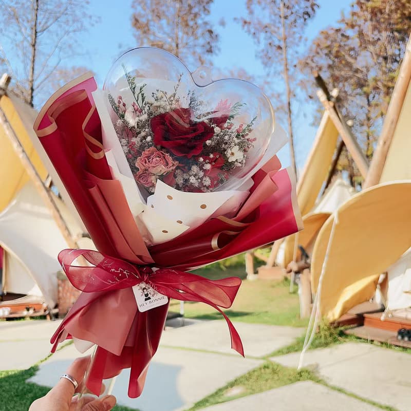 一心一意愛心波波球永生玫瑰花束 母親節 情人節 生日 送禮  求婚