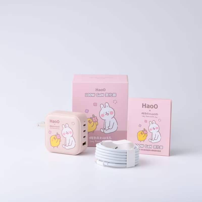 HaoO 懶散兔啾先生聯名 100W 氮化鎵PD+QC充電器 | 4孔快充