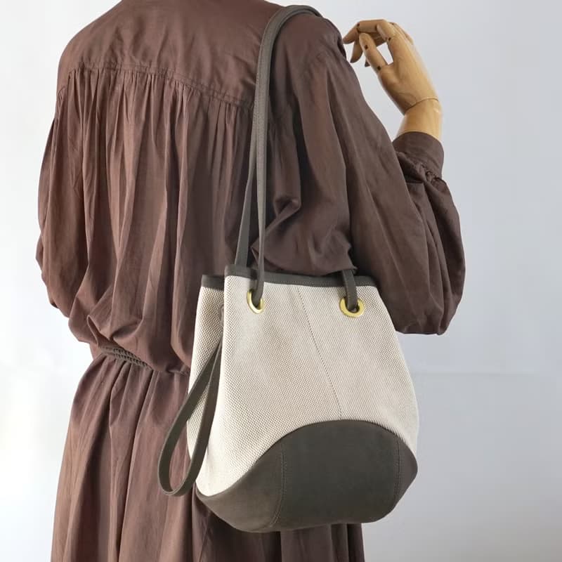 パピー / カーキ × 霜降りベージュ 【受注制作】 Trocco 帆布バッグ