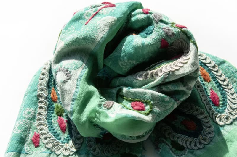 喀什米爾Cashmere/水煮羊毛披肩/針織圍巾/刺繡圍巾/羊絨披巾-花