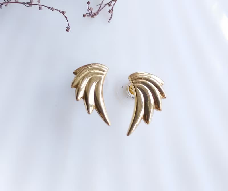 Vintage Jewelry 西洋古董飾品 金翅膀 簡約 貼耳 小巧 針式耳環