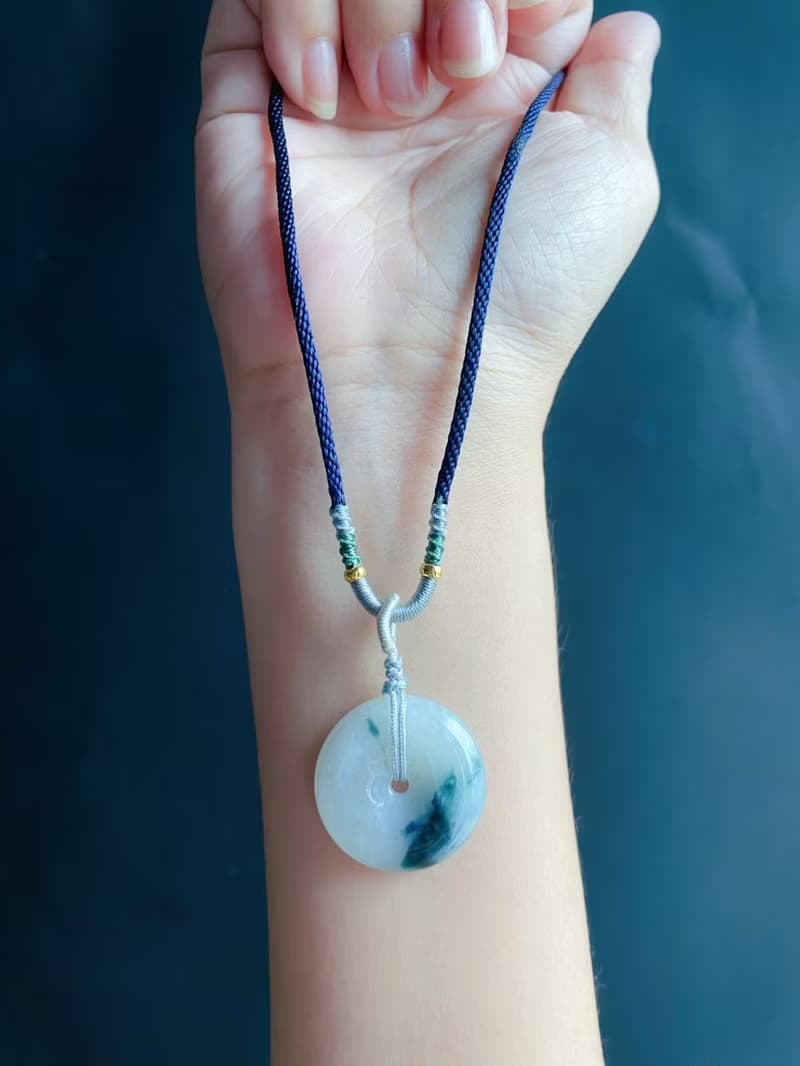 天然緬甸玉翡翠 綠底飄蘭花 平安扣 項鍊 禮物 長輩禮 生日