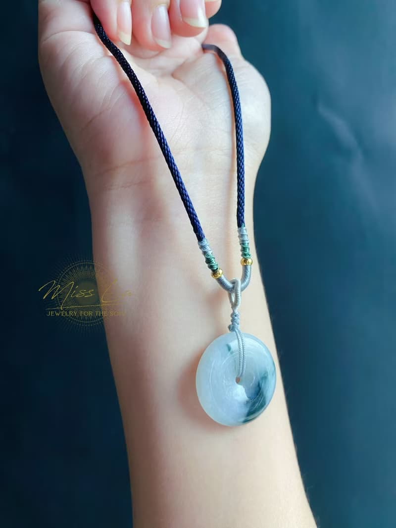 天然緬甸玉翡翠 綠底飄蘭花 平安扣 項鍊 禮物 長輩禮 生日