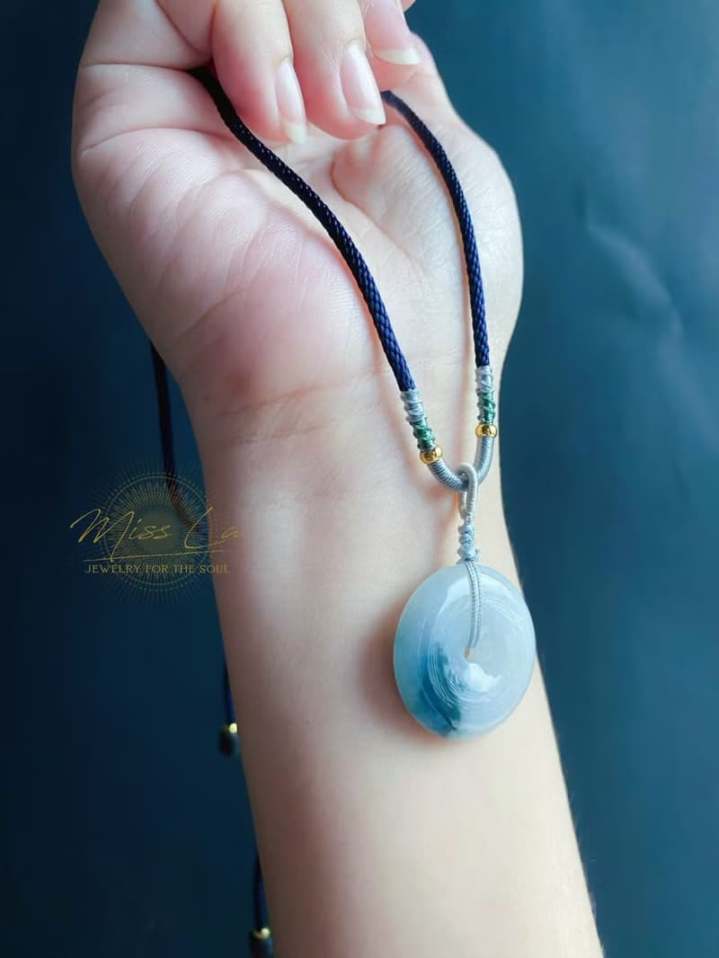 天然緬甸玉翡翠 綠底飄蘭花 平安扣 項鍊 禮物 長輩禮 生日