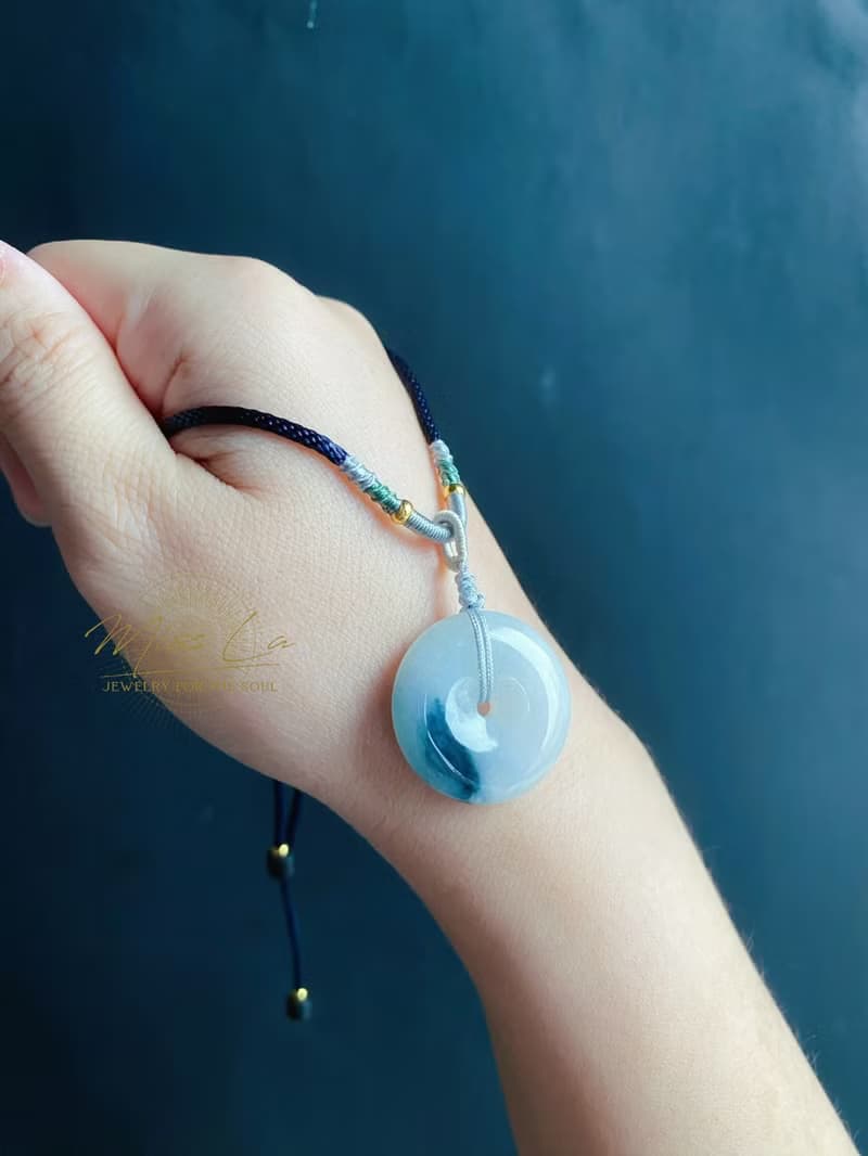 天然緬甸玉翡翠 綠底飄蘭花 平安扣 項鍊 禮物 長輩禮 生日