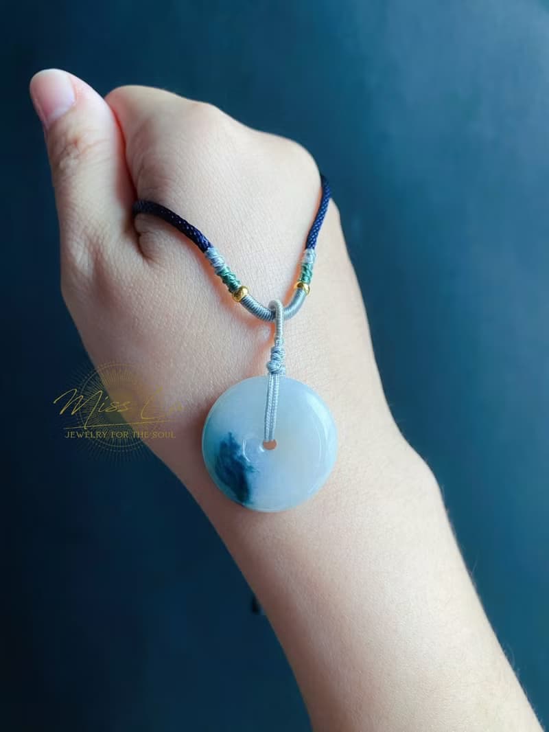 天然緬甸玉翡翠 綠底飄蘭花 平安扣 項鍊 禮物 長輩禮 生日