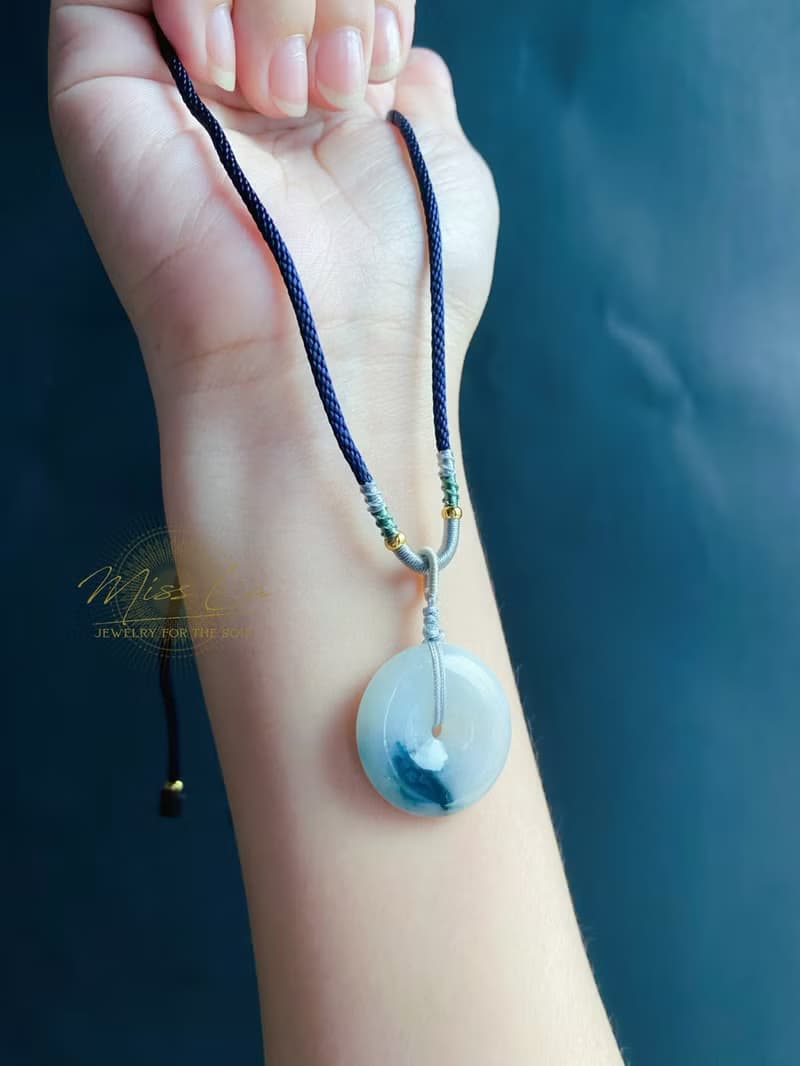 天然緬甸玉翡翠 綠底飄蘭花 平安扣 項鍊 禮物 長輩禮 生日