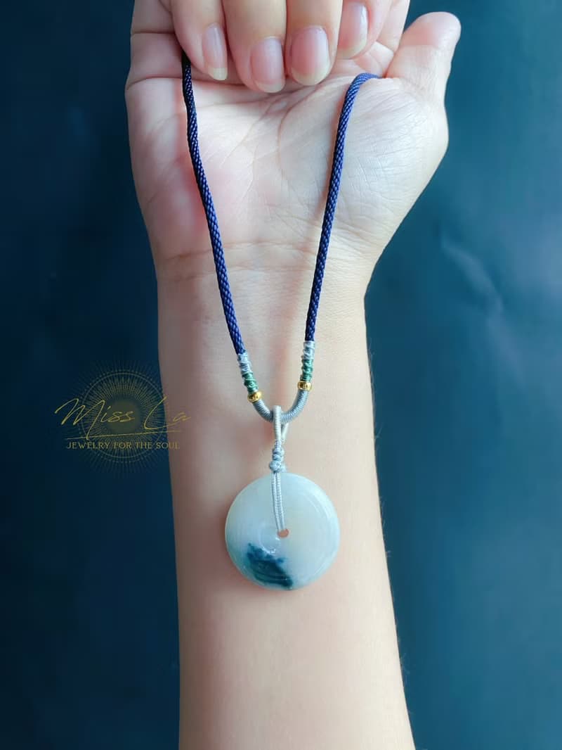 天然緬甸玉翡翠 綠底飄蘭花 平安扣 項鍊 禮物 長輩禮 生日