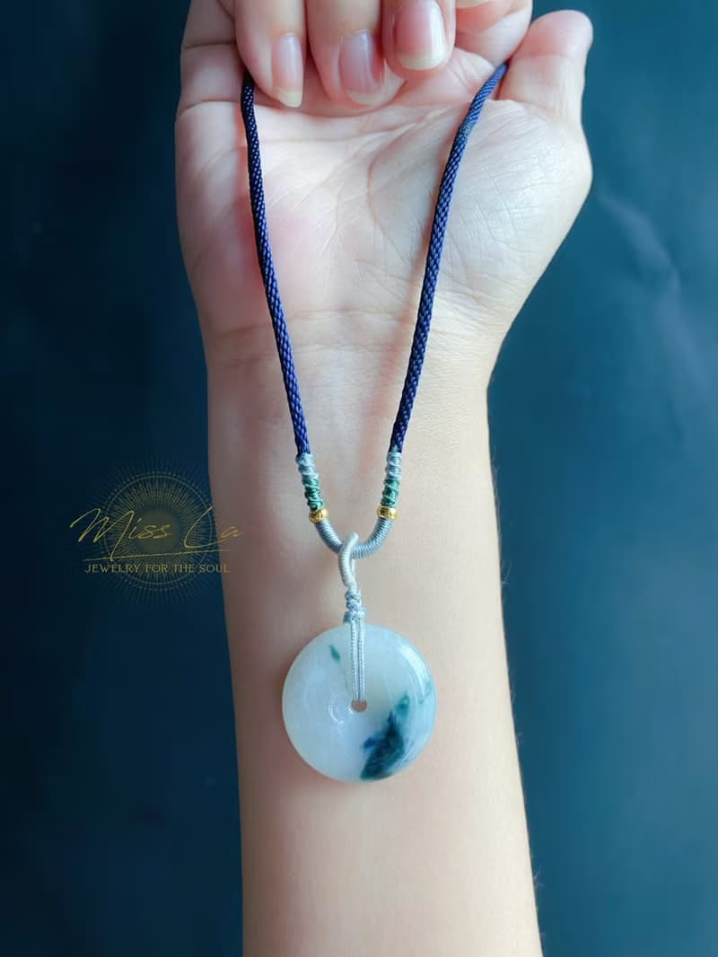 天然緬甸玉翡翠 綠底飄蘭花 平安扣 項鍊 禮物 長輩禮 生日