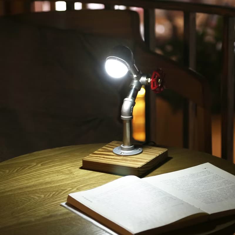 【支持刻字】美式工業風不銹鋼臺燈LED小夜燈閱讀臺燈