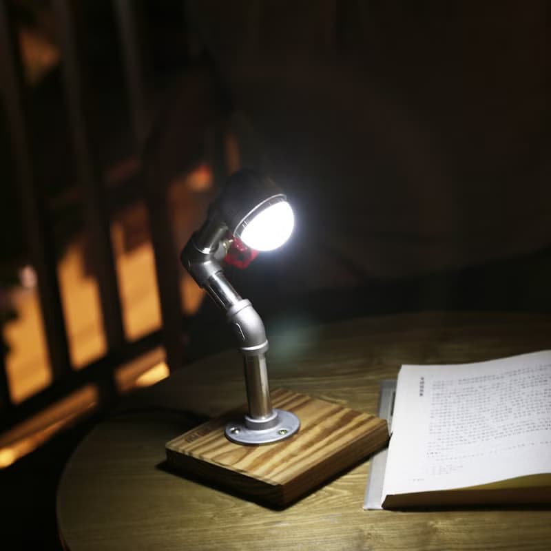 【支持刻字】美式工業風不銹鋼臺燈LED小夜燈閱讀臺燈