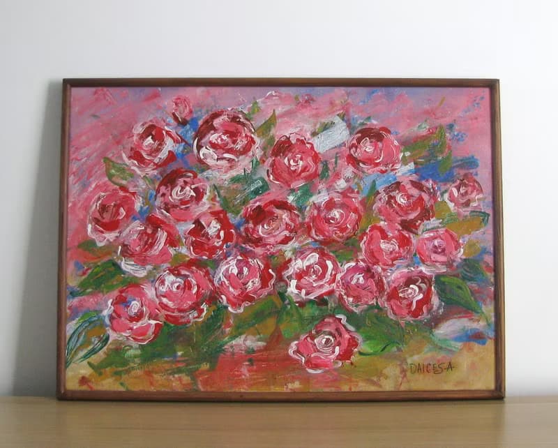 Abstract pink roses acrylic painting large size canvas home wall decoration