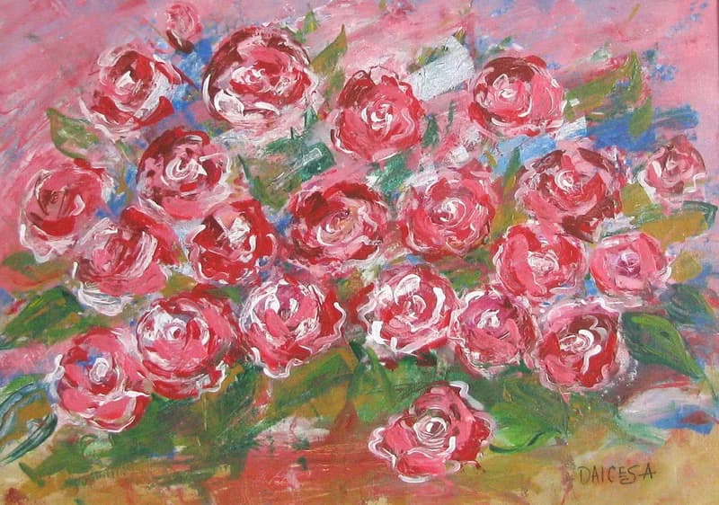 Abstract pink roses acrylic painting large size canvas home wall decoration