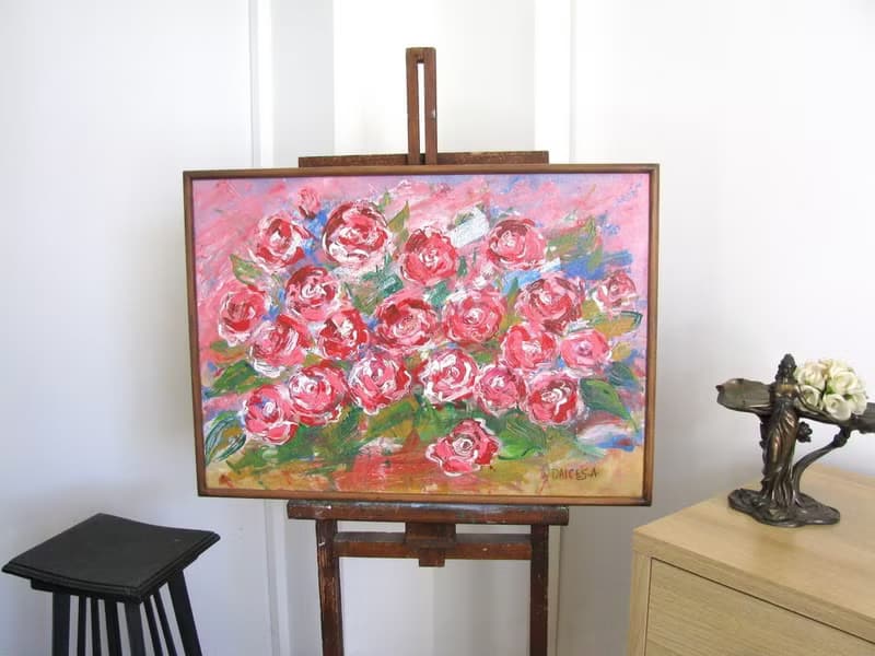 Abstract pink roses acrylic painting large size canvas home wall decoration
