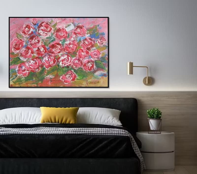 Abstract pink roses acrylic painting large size canvas home wall decoration
