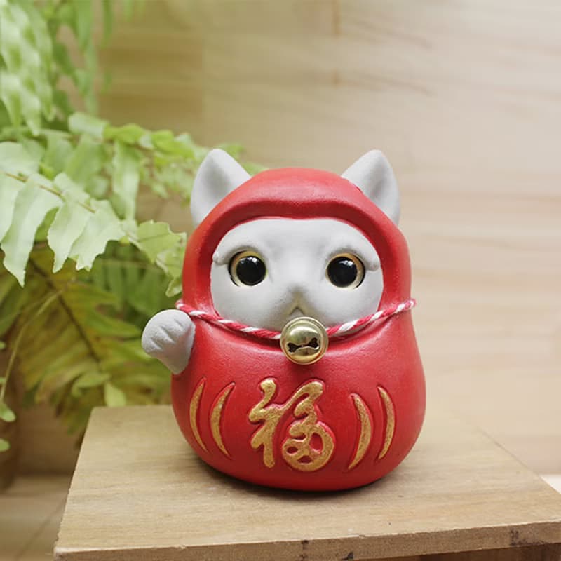 【快速出貨】達摩招財貓 紅泥發 水泥擺飾 交換禮物