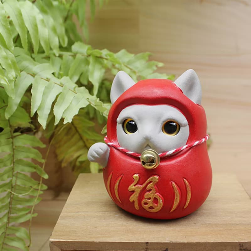 【快速出貨】達摩招財貓 紅泥發 水泥擺飾 交換禮物
