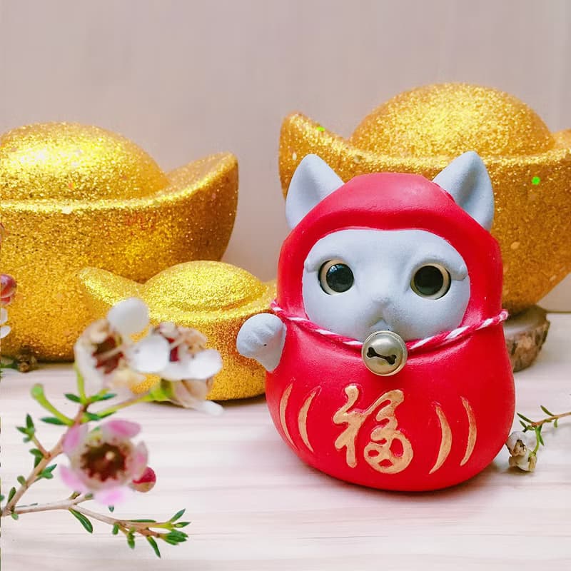 【快速出貨】達摩招財貓 紅泥發 水泥擺飾 交換禮物
