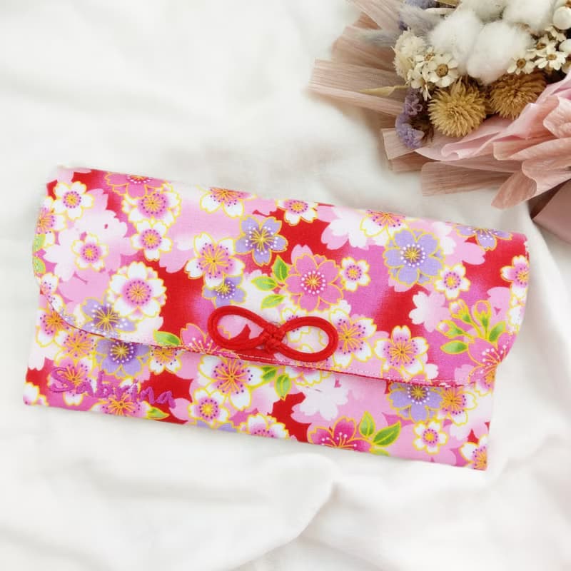 免費繡名字。質感櫻花-2色可選。布紅包袋 / 口罩收納袋