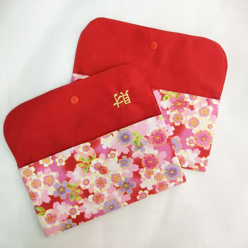 免費繡名字。質感櫻花-2色可選。布紅包袋 / 口罩收納袋