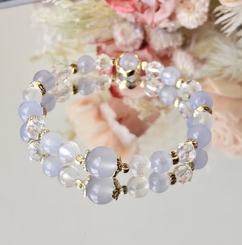 暮光安語-月光石/白水晶/藍紋瑪瑙/水晶手鍊/平靜/療癒水晶