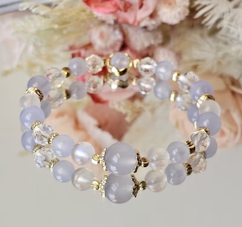 暮光安語-月光石/白水晶/藍紋瑪瑙/水晶手鍊/平靜/療癒水晶