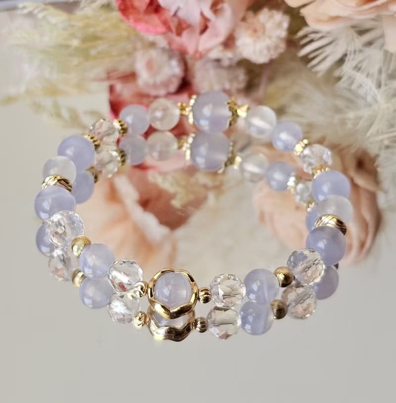 暮光安語-月光石/白水晶/藍紋瑪瑙/水晶手鍊/平靜/療癒水晶