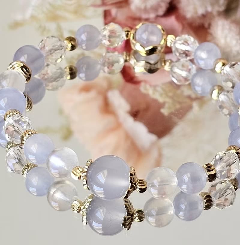 暮光安語-月光石/白水晶/藍紋瑪瑙/水晶手鍊/平靜/療癒水晶