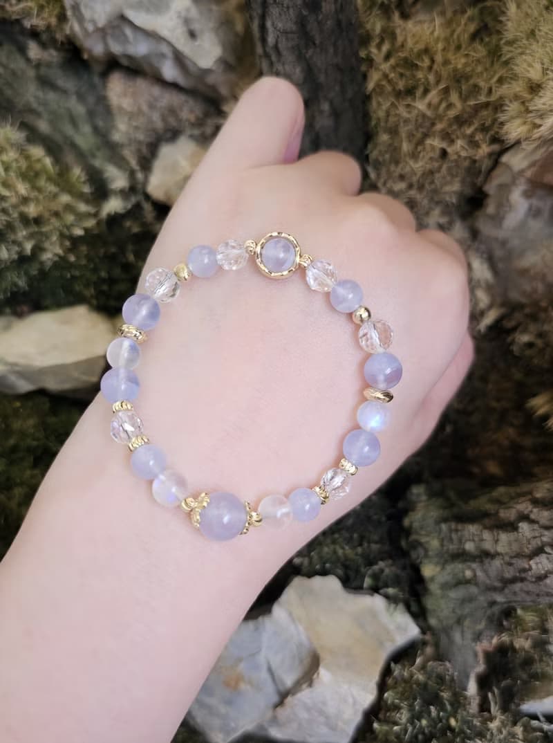 暮光安語-月光石/白水晶/藍紋瑪瑙/水晶手鍊/平靜/療癒水晶