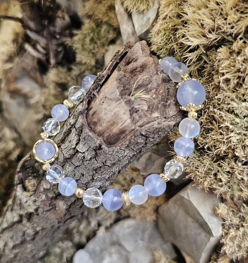 暮光安語-月光石/白水晶/藍紋瑪瑙/水晶手鍊/平靜/療癒水晶