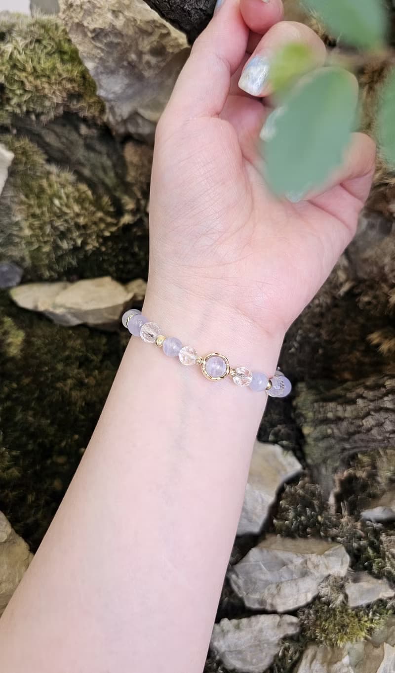 暮光安語-月光石/白水晶/藍紋瑪瑙/水晶手鍊/平靜/療癒水晶