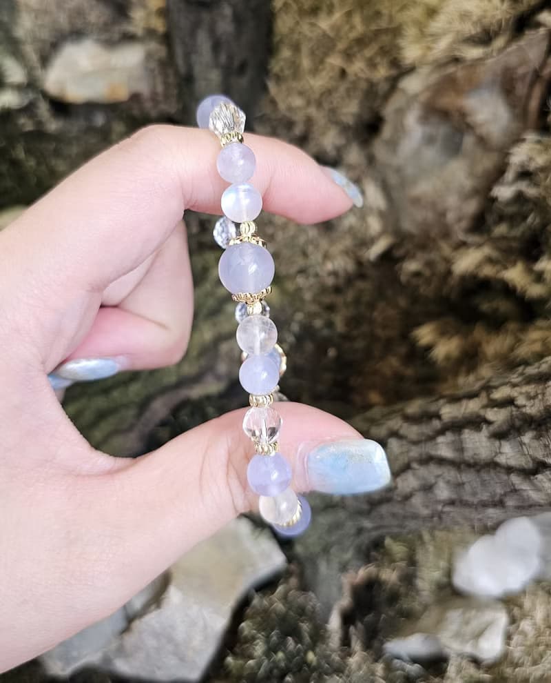 暮光安語-月光石/白水晶/藍紋瑪瑙/水晶手鍊/平靜/療癒水晶