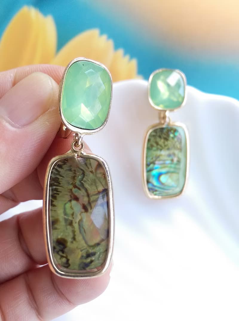 Vintage Jewelry 西洋古董飾品 碧海綠 夾式耳環