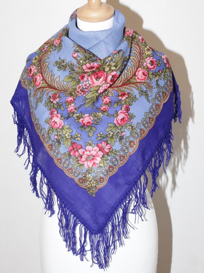 Authentic Pavlovo Posad Russian Shawl Scarf Soft 100% Wool 89x89 cm 1264-14