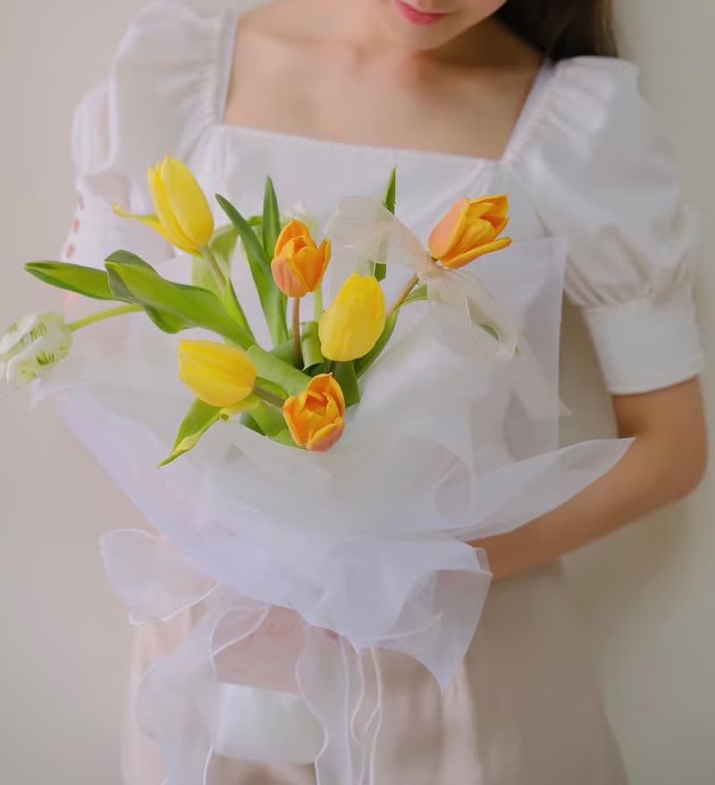 白色情人節 鬱金香 韓式生日花束 女友禮物