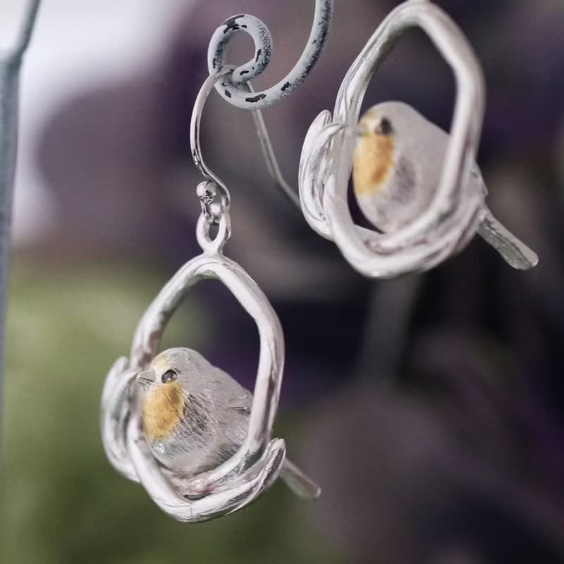 コマドリ 鳥 ピアス イヤリング 片耳