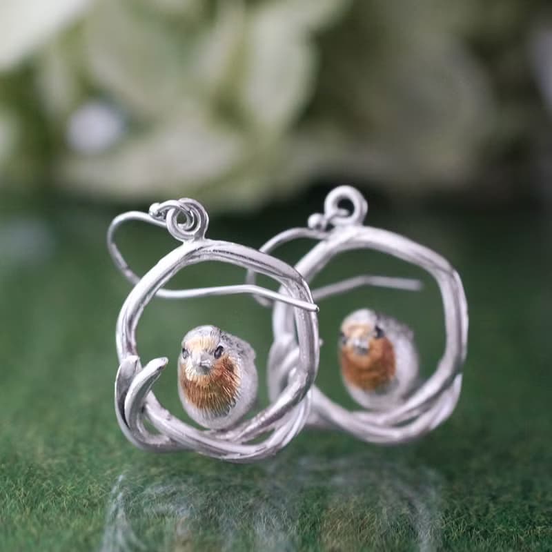 コマドリ 鳥 ピアス イヤリング 片耳