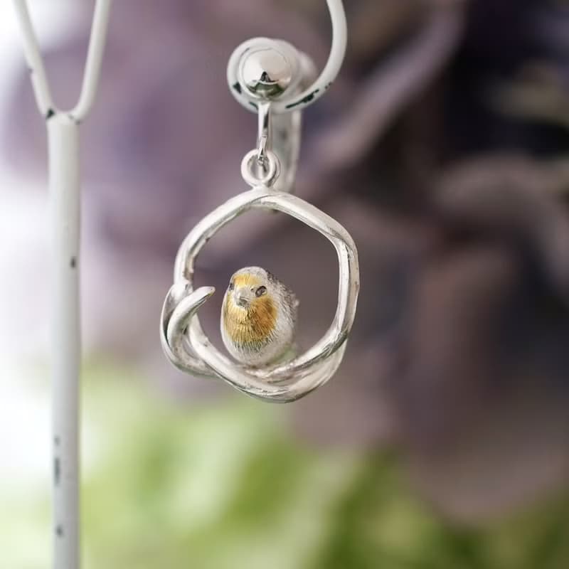 コマドリ 鳥 ピアス イヤリング 片耳