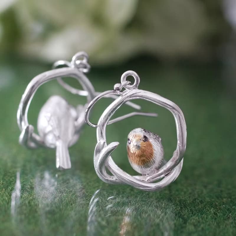コマドリ 鳥 ピアス イヤリング 片耳