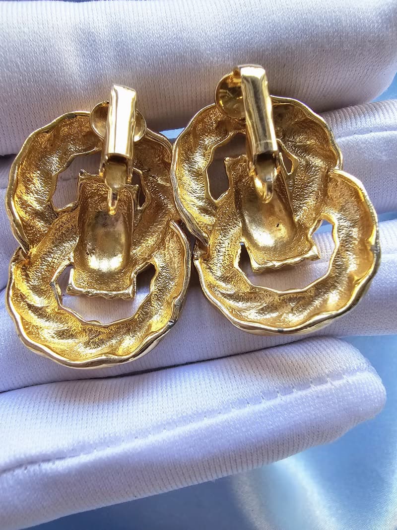 螺旋銜接雙圈金漾摩登夾式耳環/vintage美國西洋古董飾品