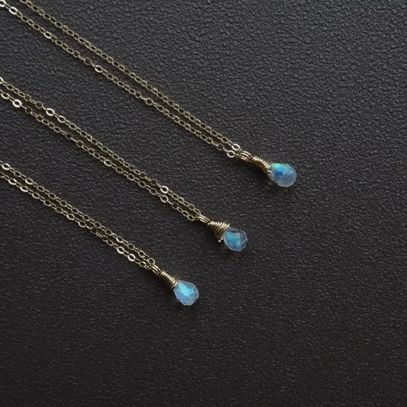 透明感迷你小圓水滴切割 月光石 14Kgf 包金項鍊 鎖骨鍊 疊搭混搭